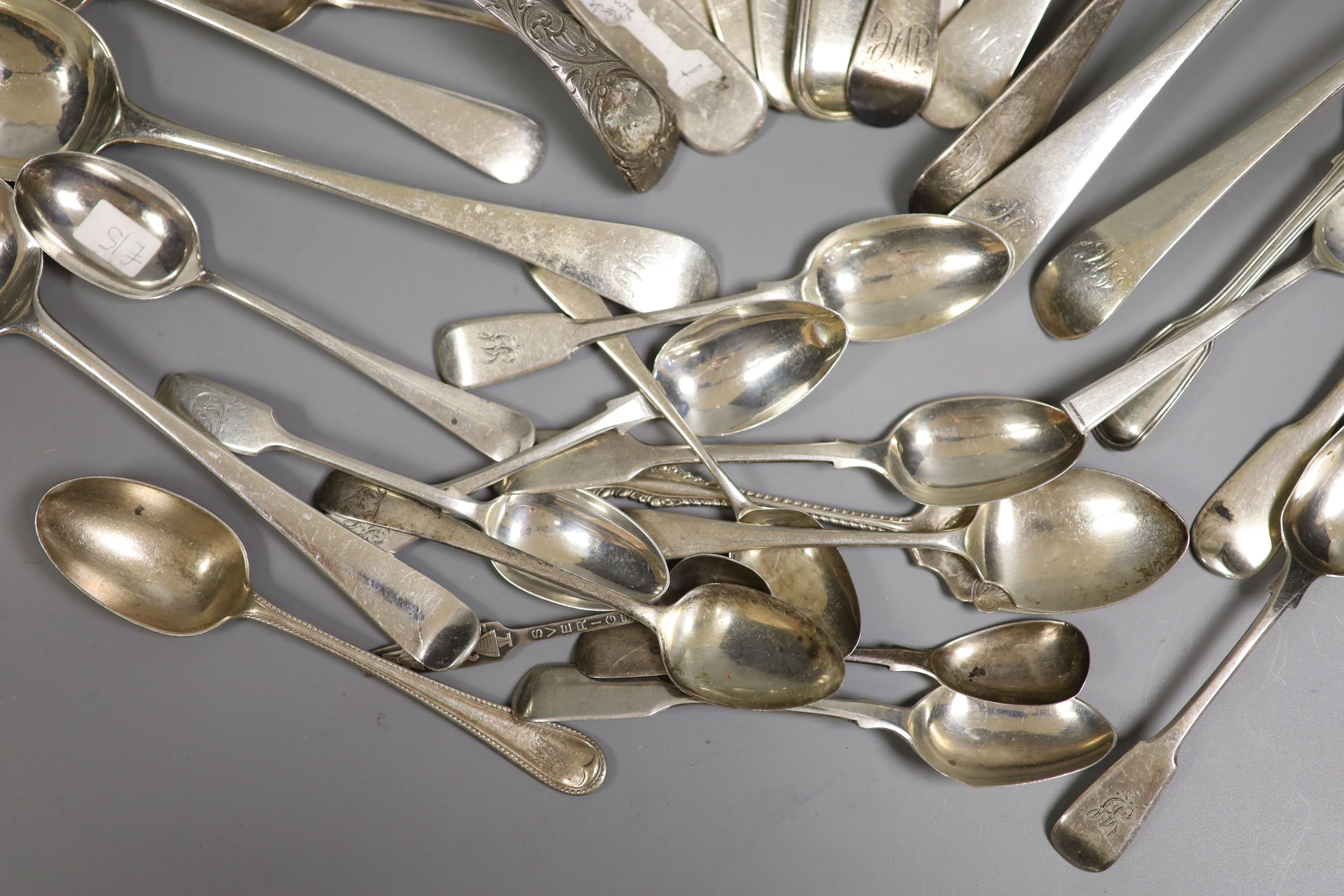 A small quantity of assorted English and continental flatware, various dates and makers, 46oz.